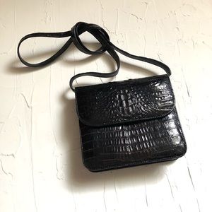 Black Genuine Crocodile Skin Crossbody Small Vtg